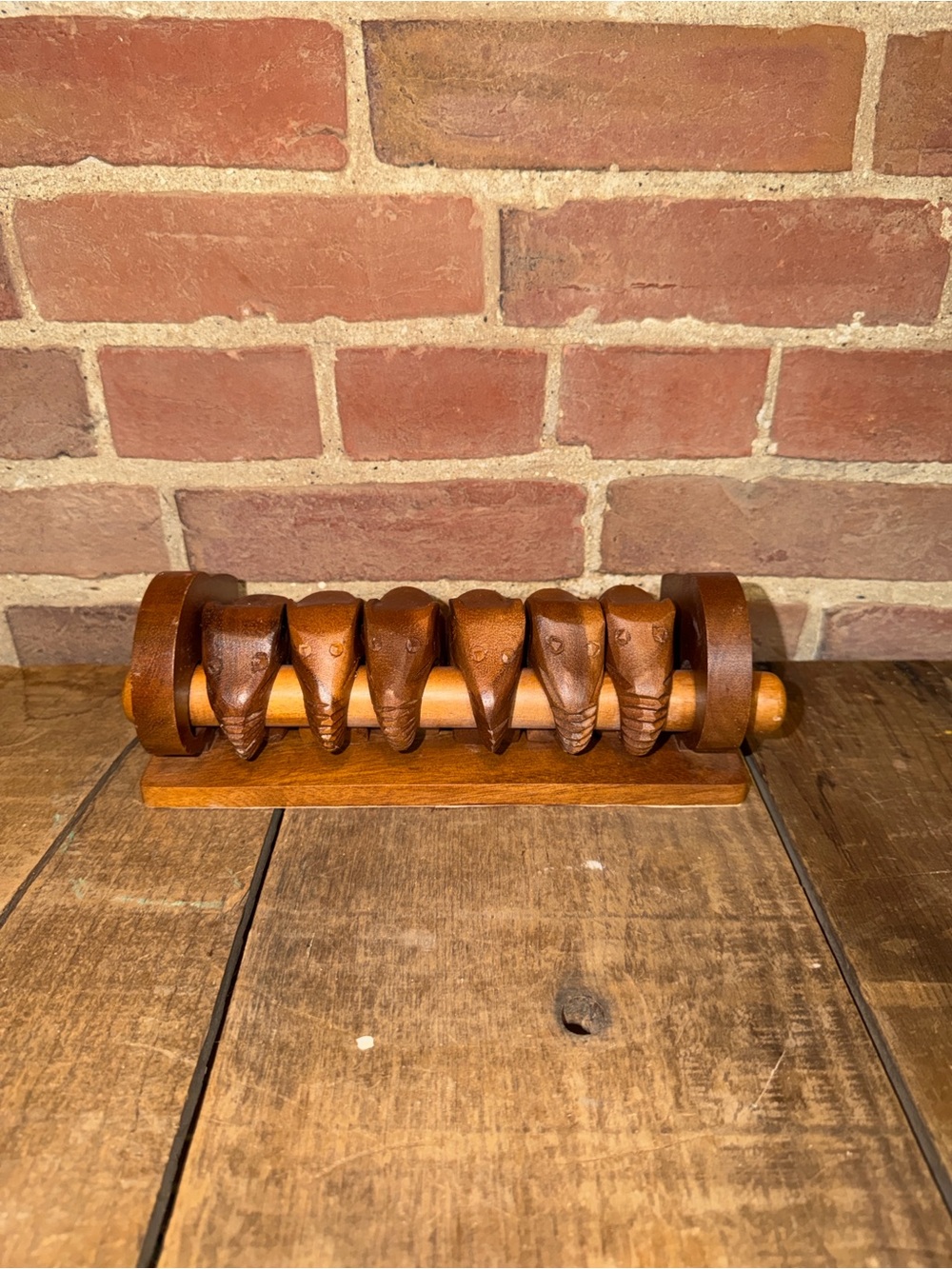 Wooden Elephant Napkin Rings Set - Rustic Brown
